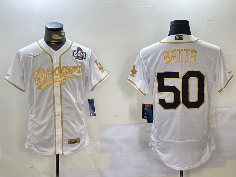 Men Los Angeles Dodgers #50 Betts White Gold Elite 2024 Nike MLB Jersey style 2->los angeles dodgers->MLB Jersey
